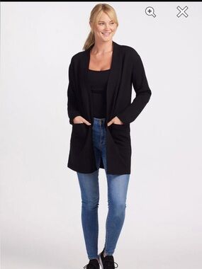 Woolx Kinsley Merino Wool Open Front Long Cardigan Jacket - Dark Charcoal